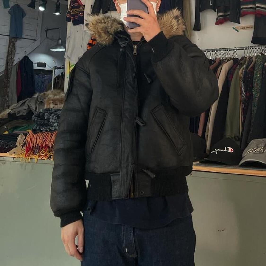 (착용컷) Winny Roaste 후드 레더 점퍼 상품이미지2