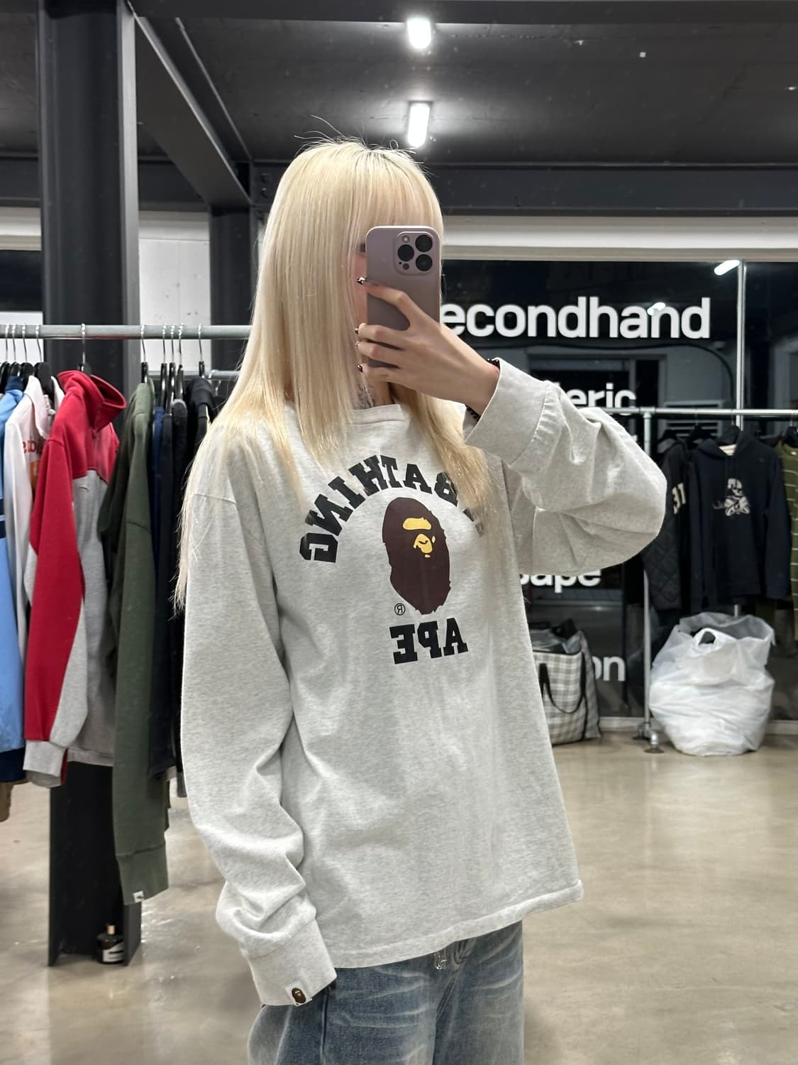 베이프 컬리지 그레이 롱슬리브 티셔츠 상품이미지3