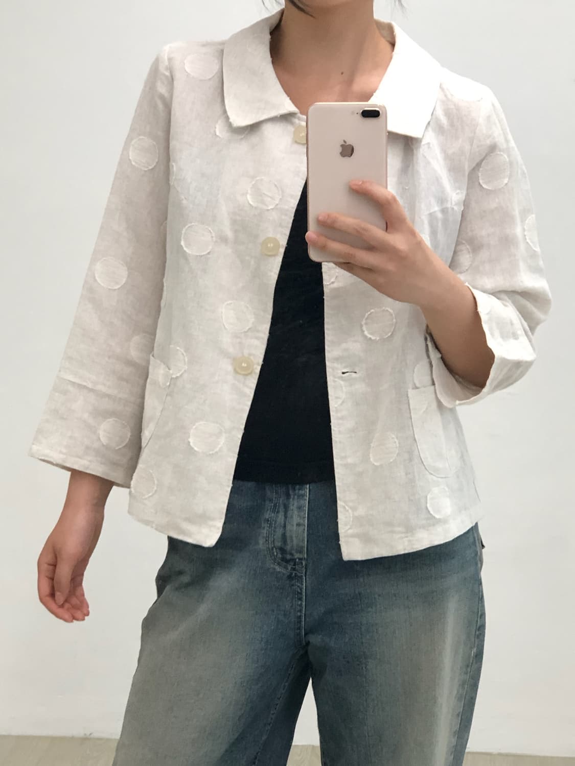 도트 7부 빈티지 린넨자켓 상품이미지3
