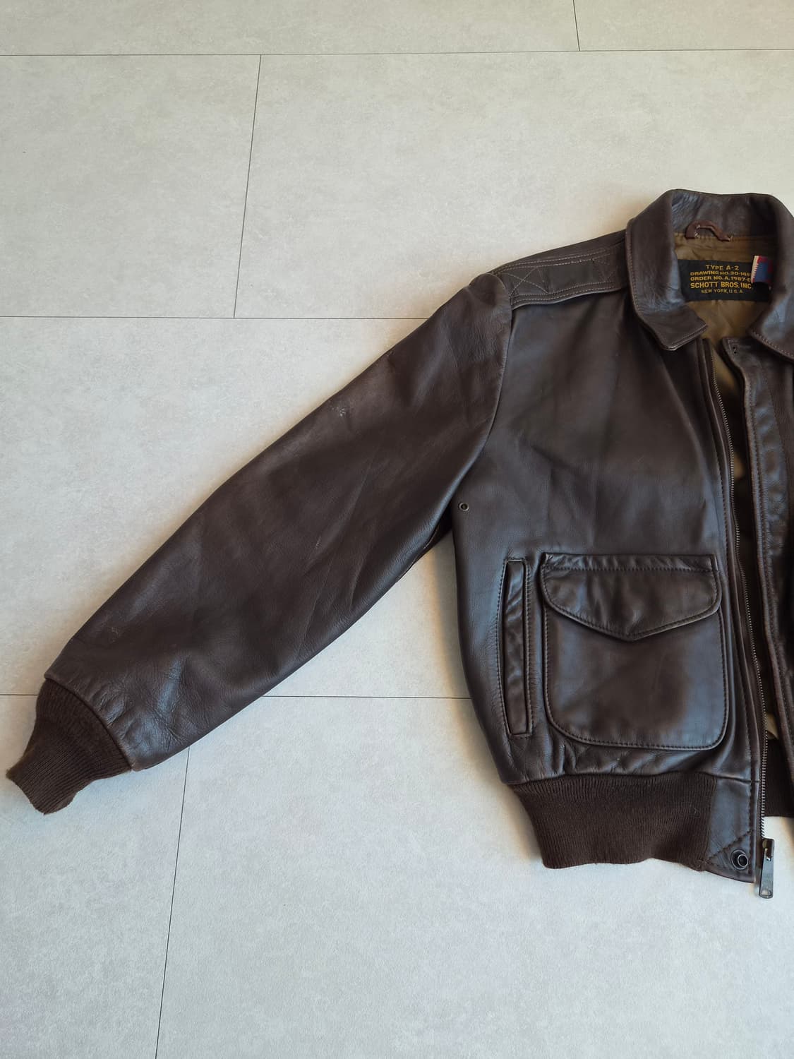 빈티지 쇼트 A-2 레더자켓 브라운 L 상품이미지2