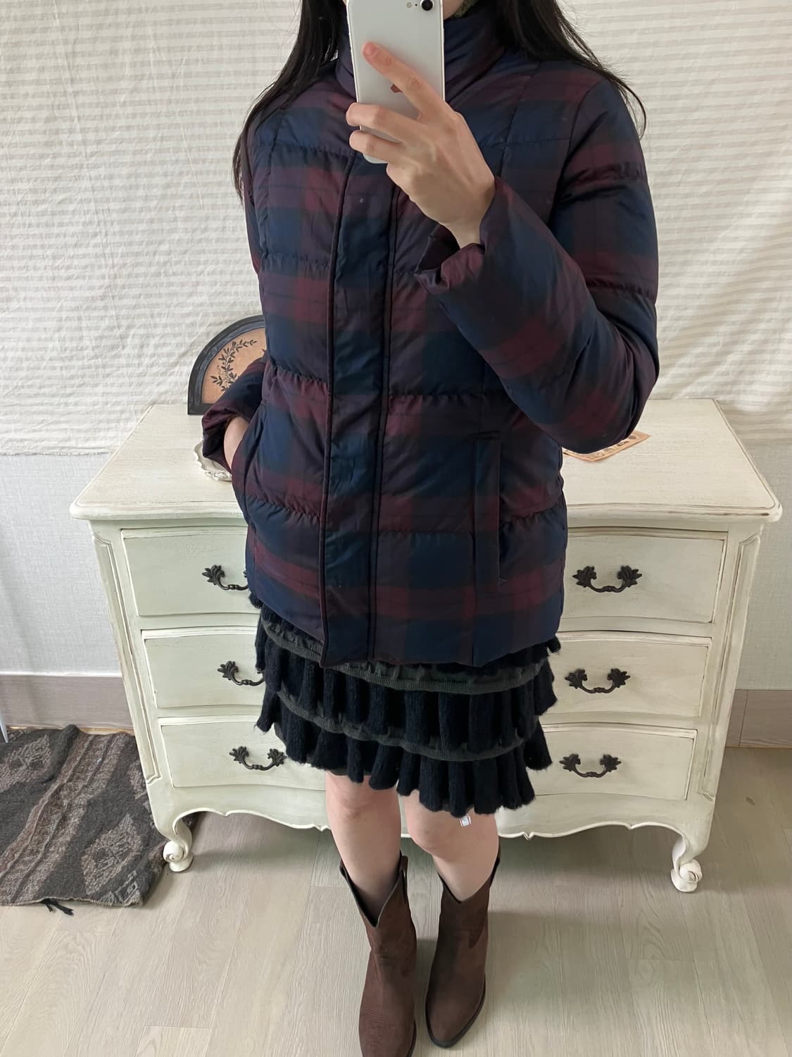 jpn vintage 네이비 레드와인 체크 패딩 y2k 스트릿 갸루 펑키 상품이미지5