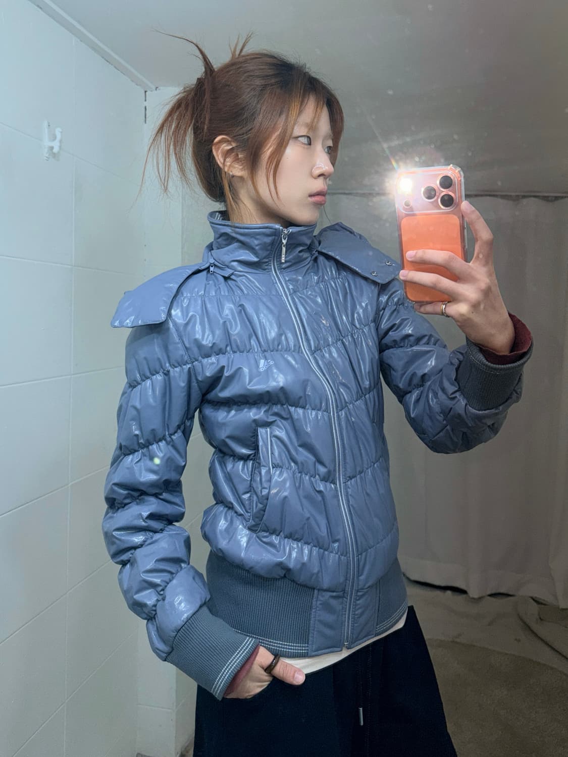 아디다스 코발트 쿨톤 블루 작사 글로시 패딩 상품이미지2