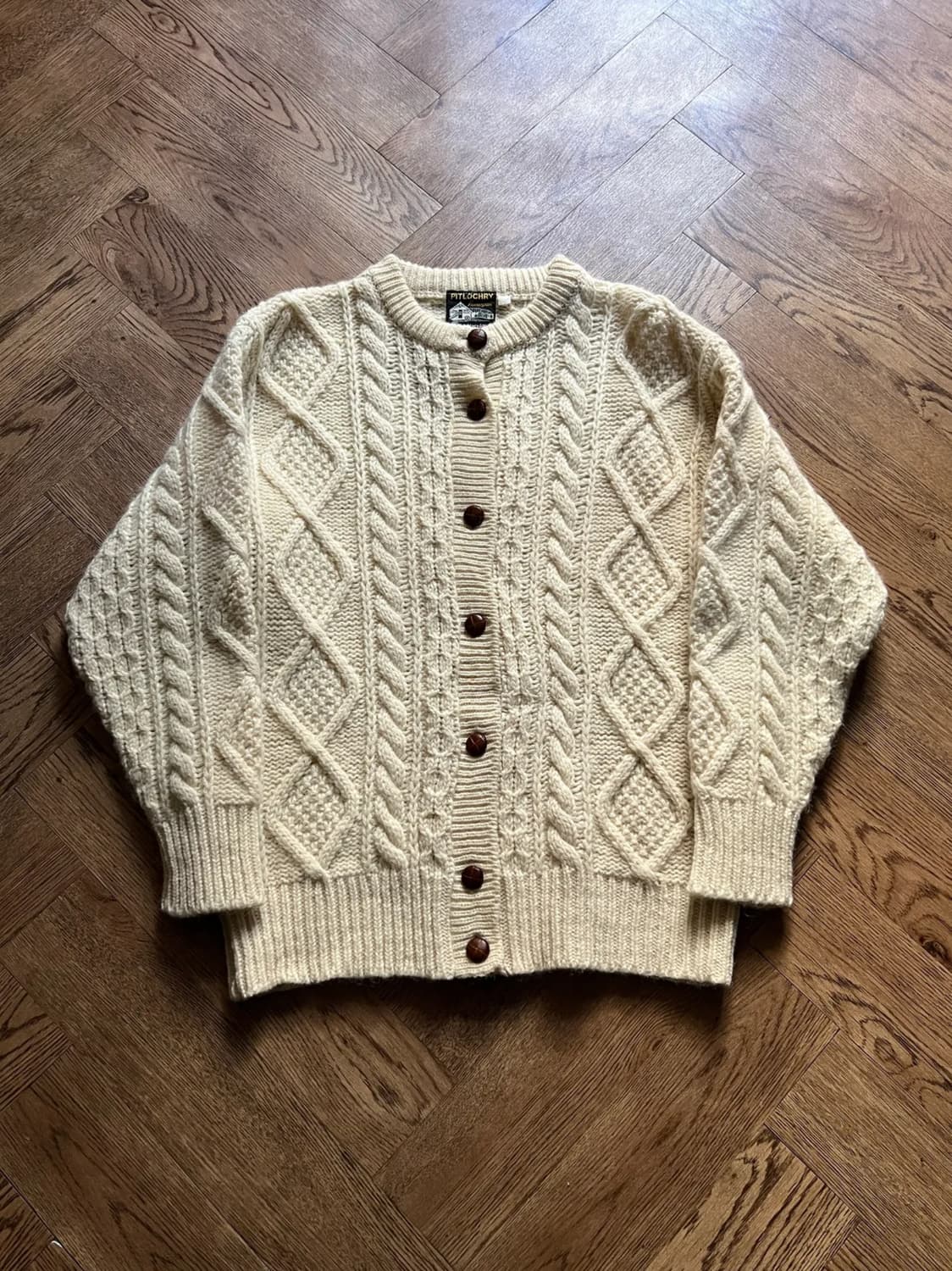 [M]90's 스코틀랜드 핸드메이드 아란 피셔맨 스웨터 가디건 상품이미지1