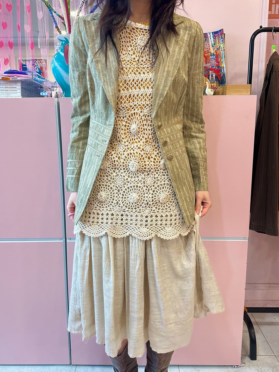 크로셰 꽃알맹이 레이어드 원피스 상품이미지8