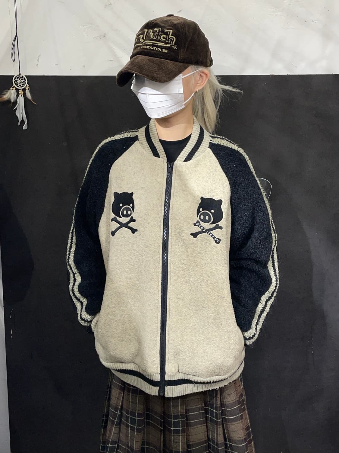 일본빈티지 드럭스스토어 스컬 코위찬 니트 집업 자켓 L 상품이미지2