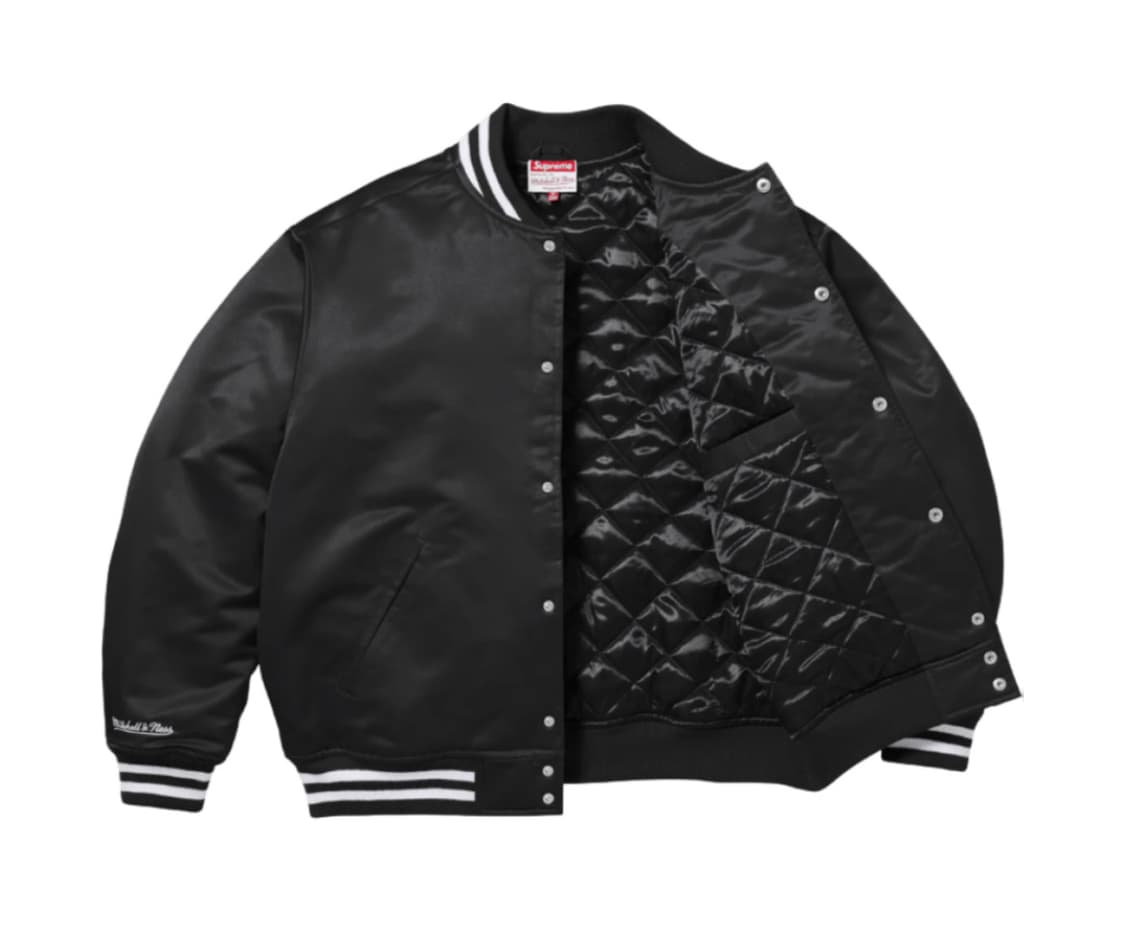 당일배송) 정품 L 슈프림 미첼 네스 사틴 바시티 자켓 블랙 - 24 상품이미지3