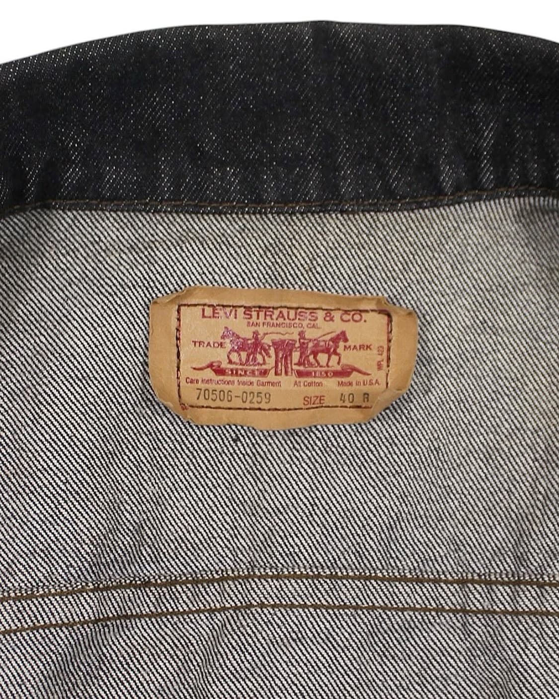 1987 USA 리바이스 70506-0259 선염색 블랙 데님 자켓 상품이미지5
