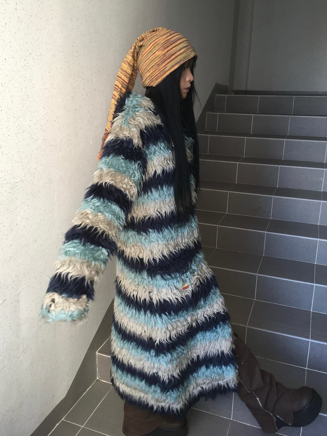 Oilily blue stripe grunge fur duffle 코트 상품이미지8