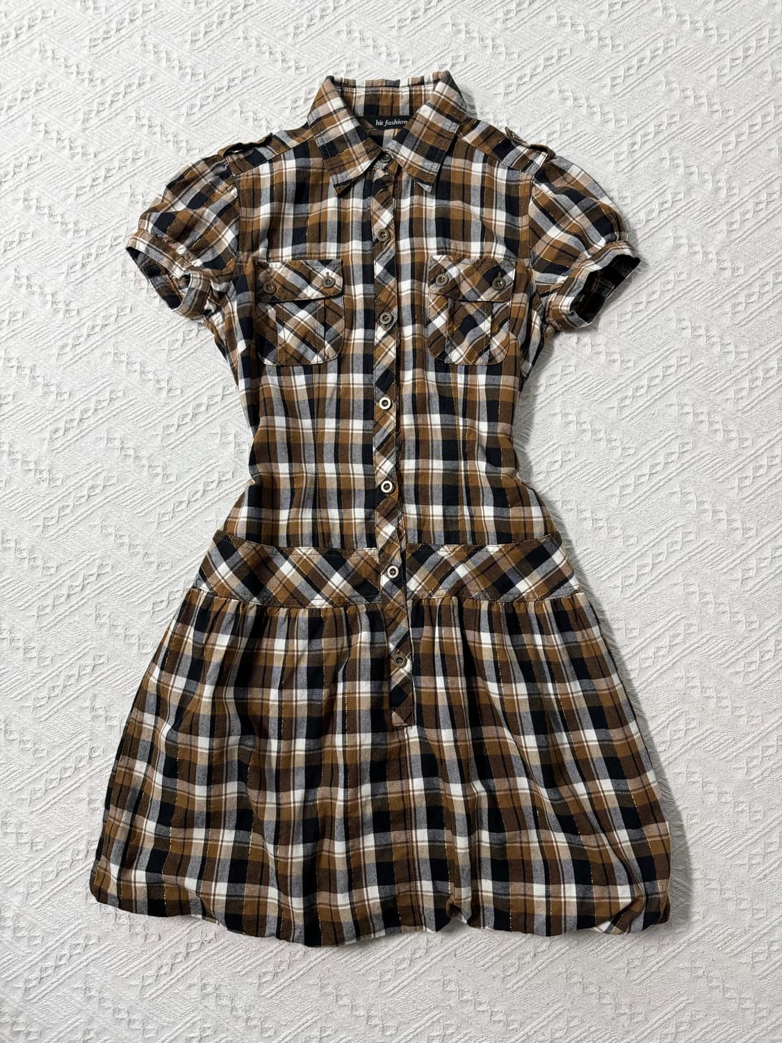 체크 패턴 퍼프 디테일 도트 폴라 원피스 2pcs SET  상품이미지2