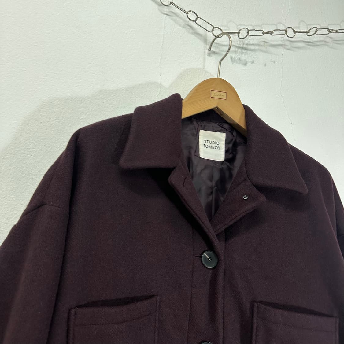 우먼OS 스튜디오톰보이 딥와인색 오버핏 울자켓 상품이미지3