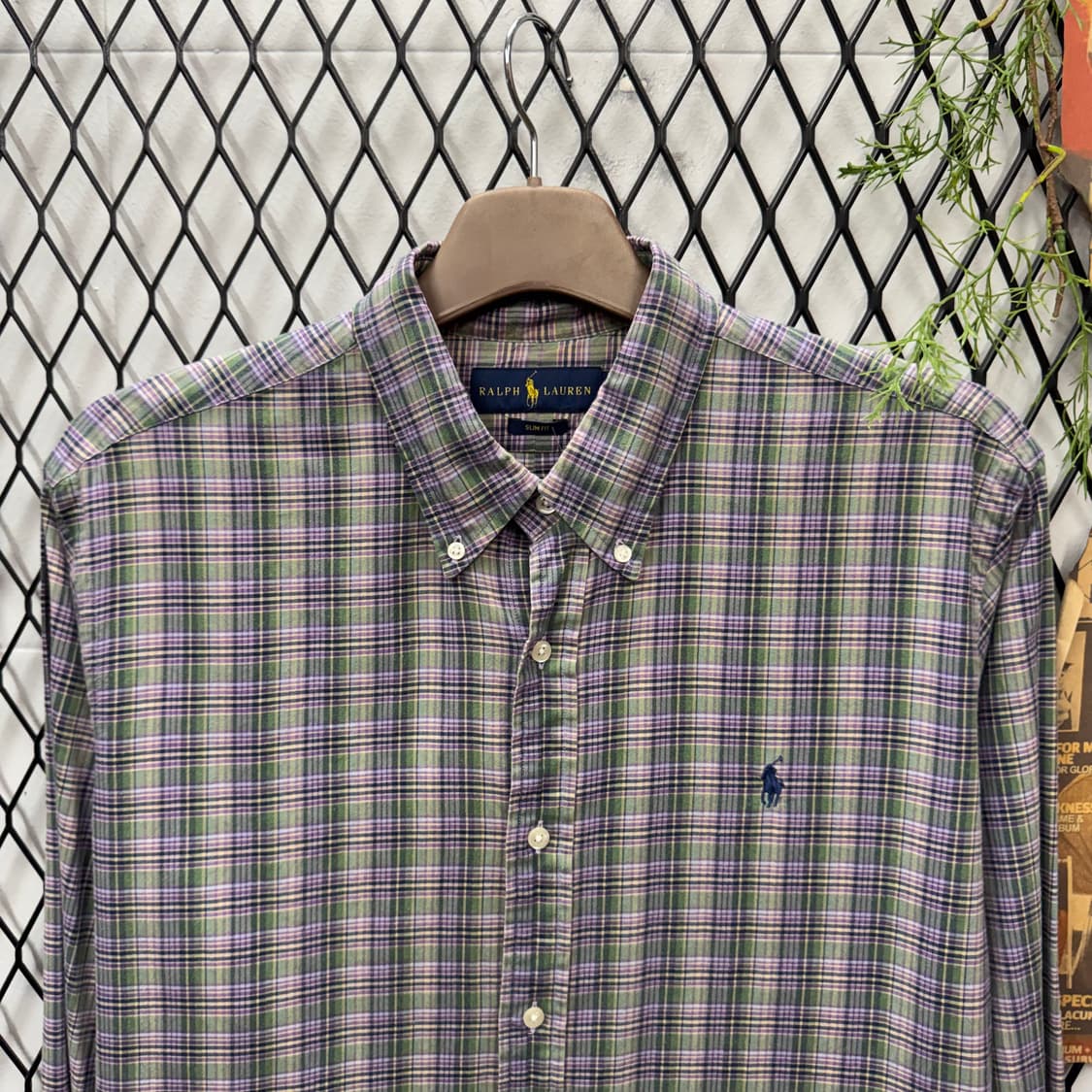 폴로 랄프로렌 긴팔 체크 셔츠 네이비 포니 로고 포인트 퍼플그린 상품이미지3
