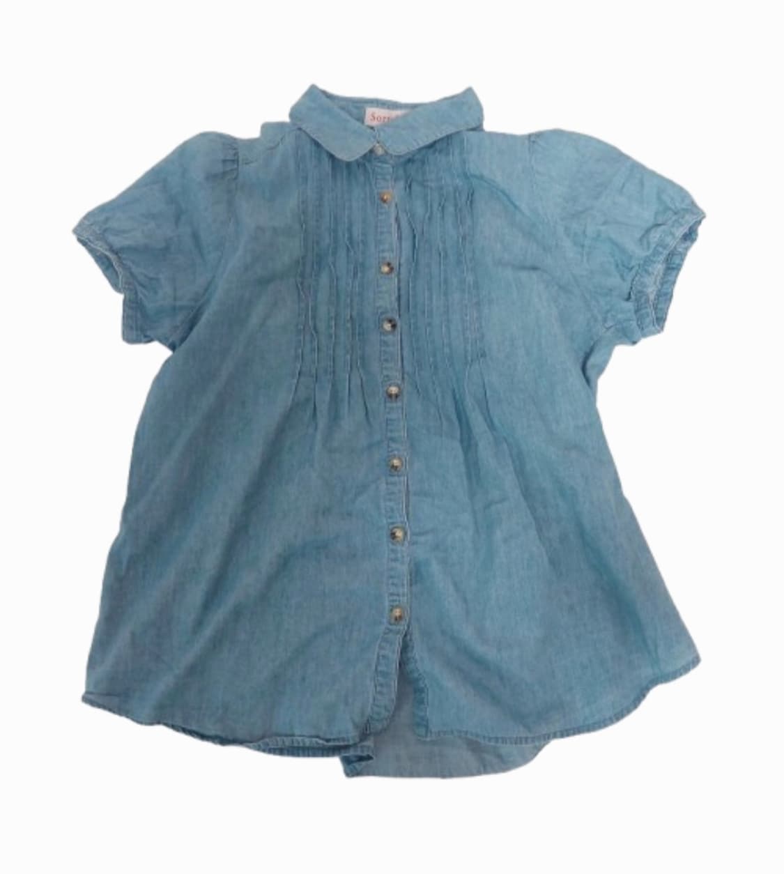 모리걸 데님 프릴 주름 반팔 셔츠 상품이미지1