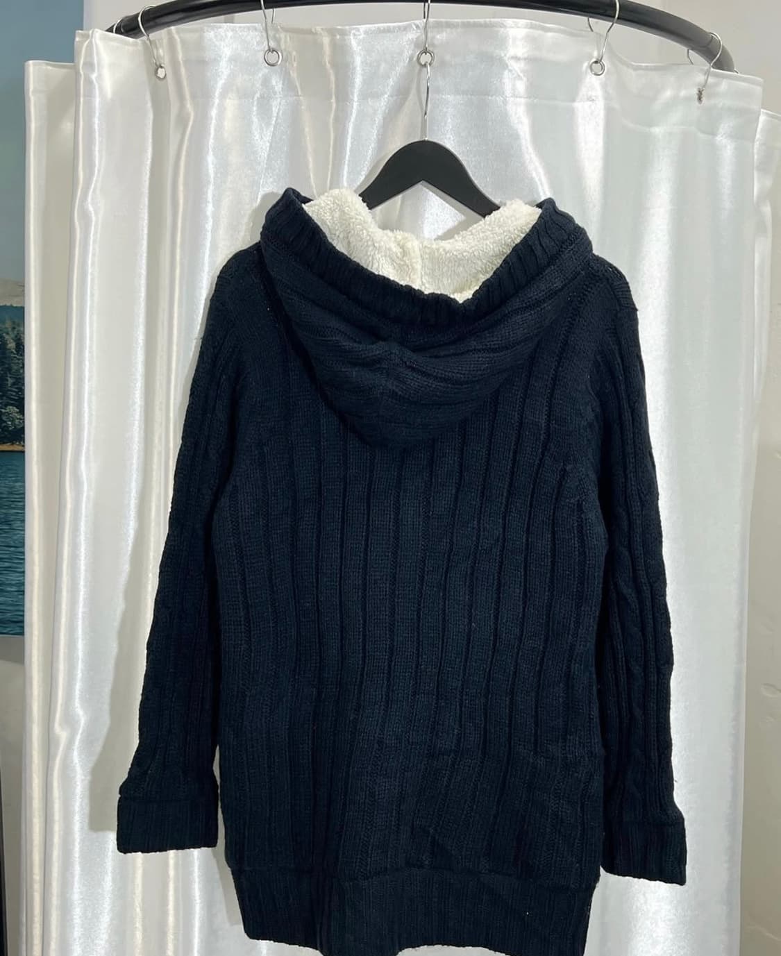 빈티지 퍼 후드 가디건 - navy 상품이미지3