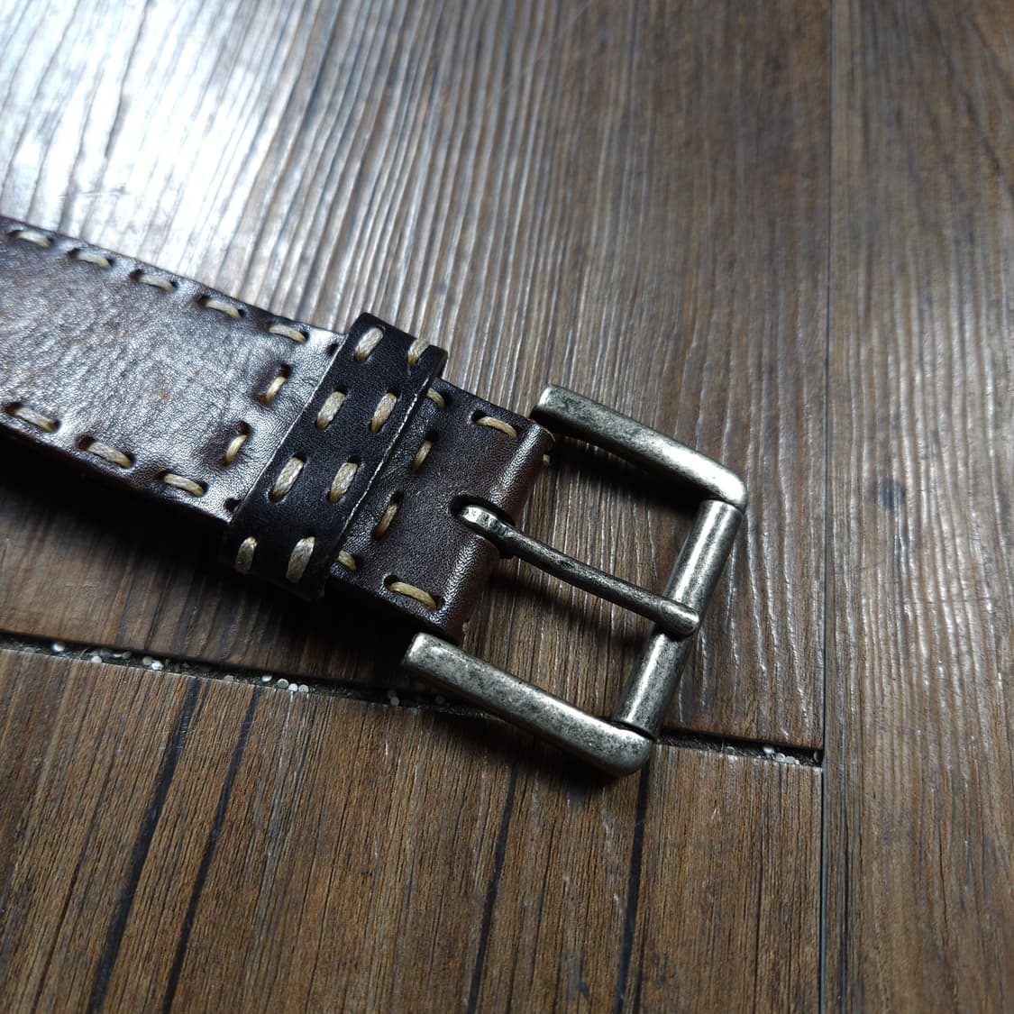 빈티지 더블 스티치 카우하이드 레더 웨스턴 버클 벨트 상품이미지3