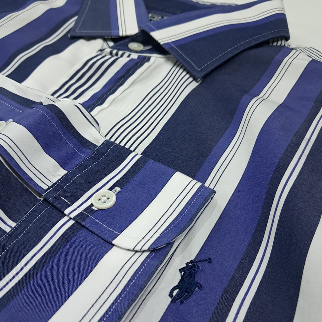 CK047 XL 폴로 90s 홍콩판 네이비 멀티 스트라이프 셔츠 남방 상품이미지4