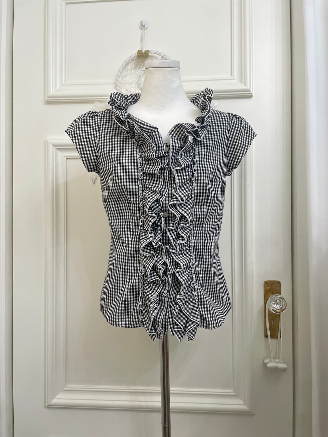 black gingham check shirring point cute 상품이미지1