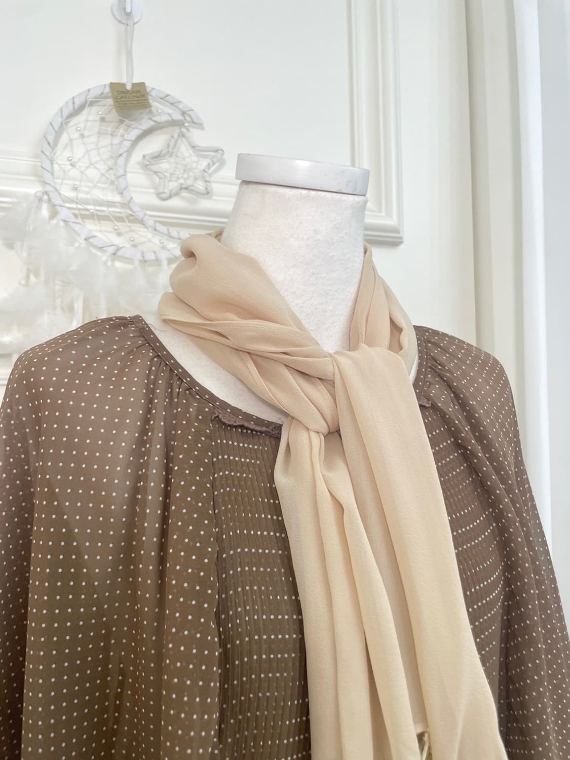 beige ivory tessel point chiffon scarf 상품이미지6
