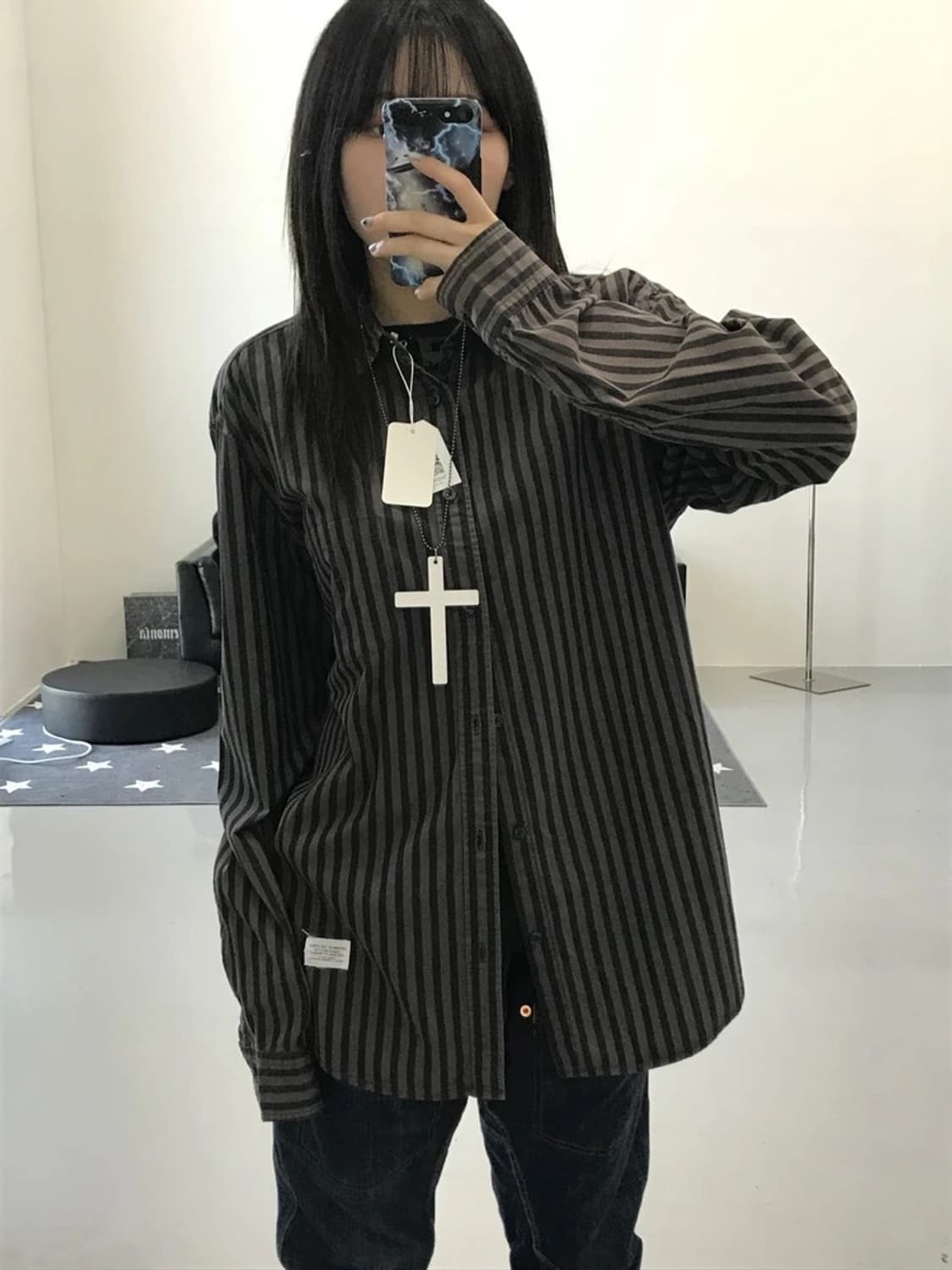 마우지 브라운 스트라이프 셔츠 상품이미지1