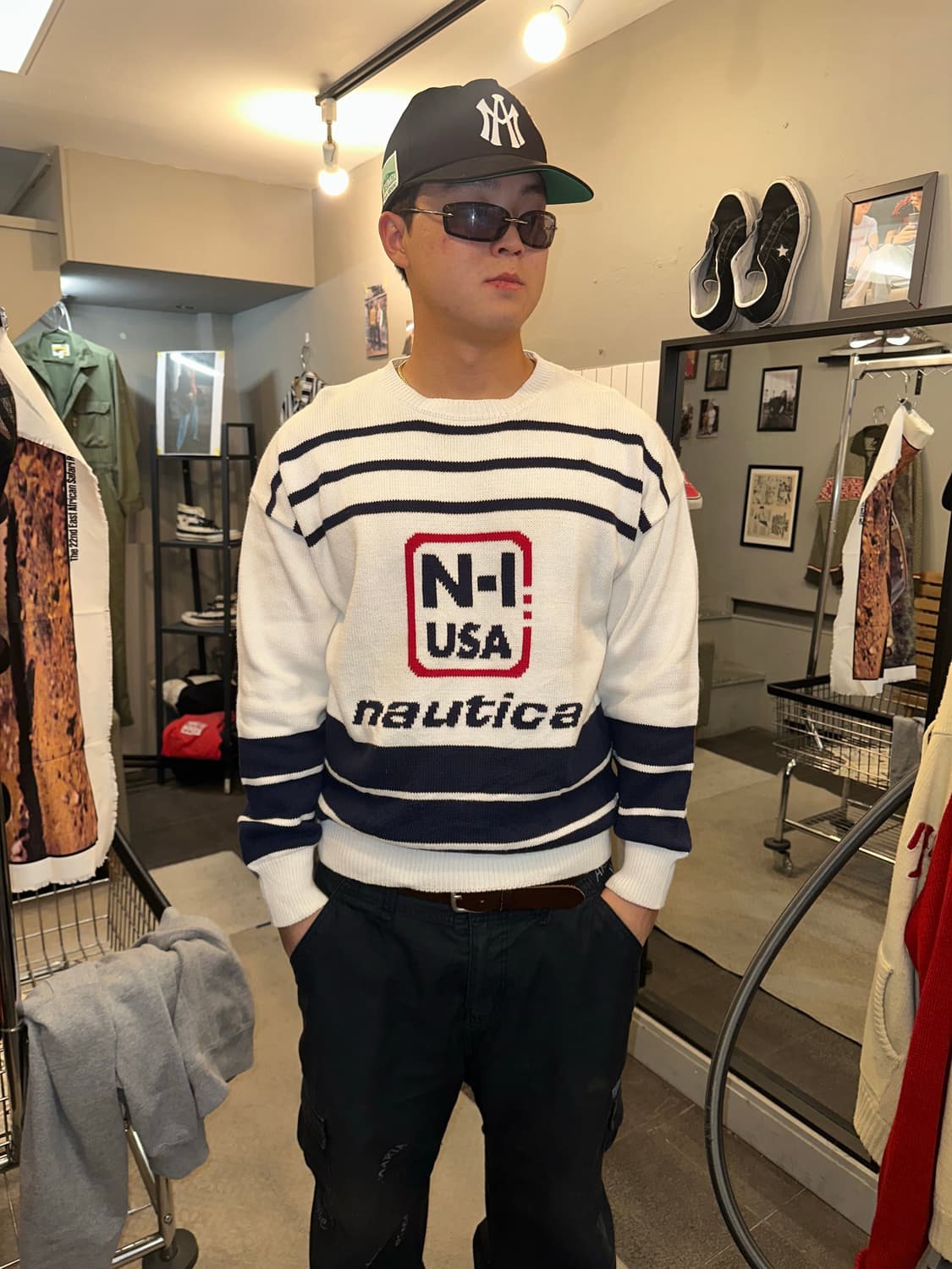 00’s Nautica box logo line detail knit 상품이미지1
