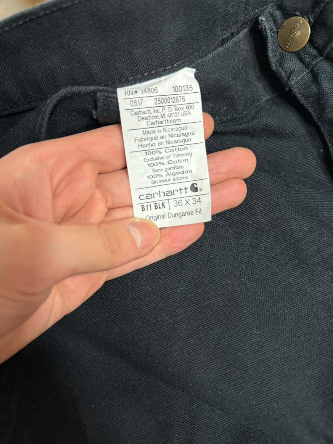 36X34)칼하트 싱글니 B11 블랙 가죽탭 카펜터 더블니 상품이미지4