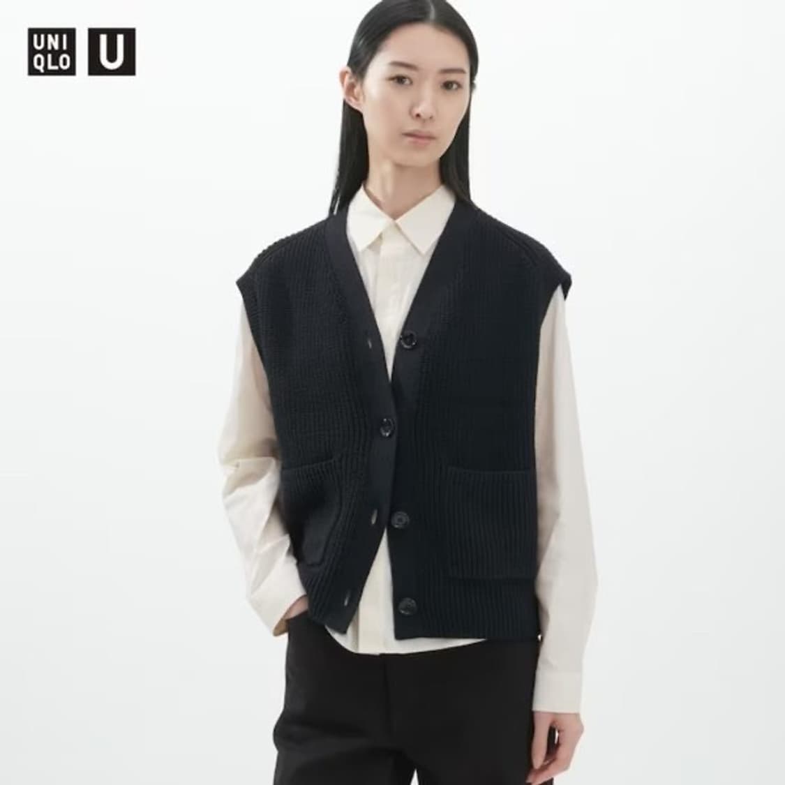 유니클로 Uniqlo 르메르 U 블랙 V넥 슬리브리스 카디건_M 상품이미지8