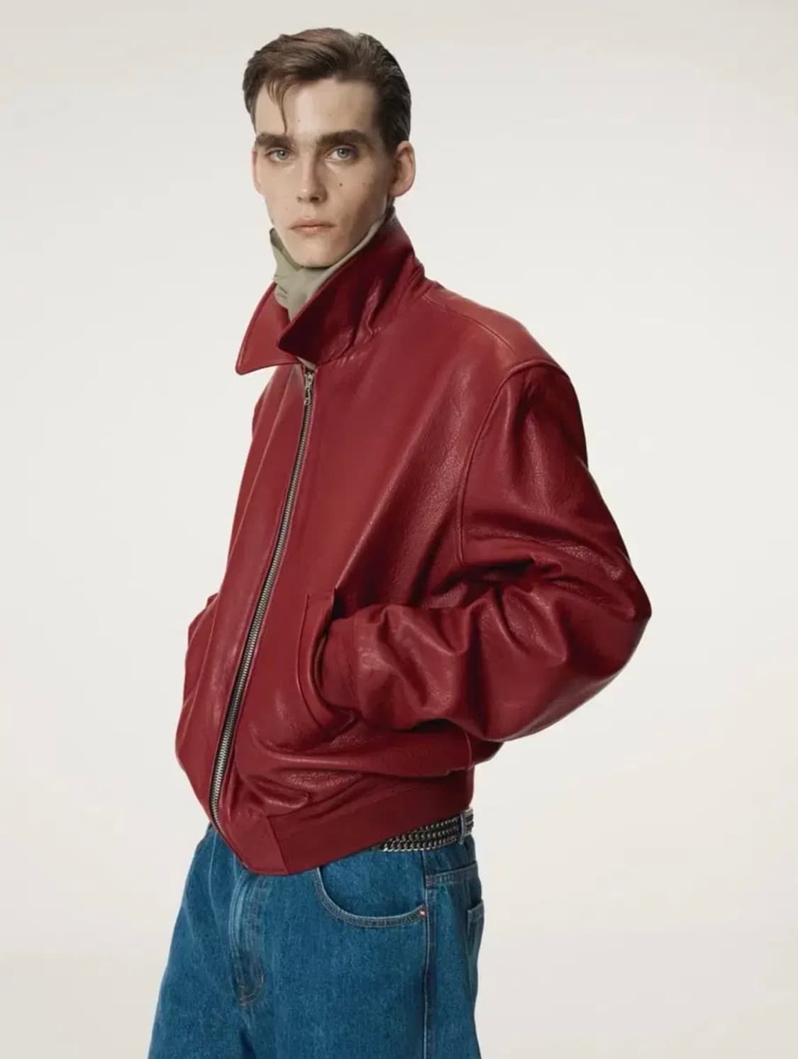 [M] 렉토 시그니처 벤 21 레더 가죽 블루종 점퍼 자켓 빈티지 레드 상품이미지1