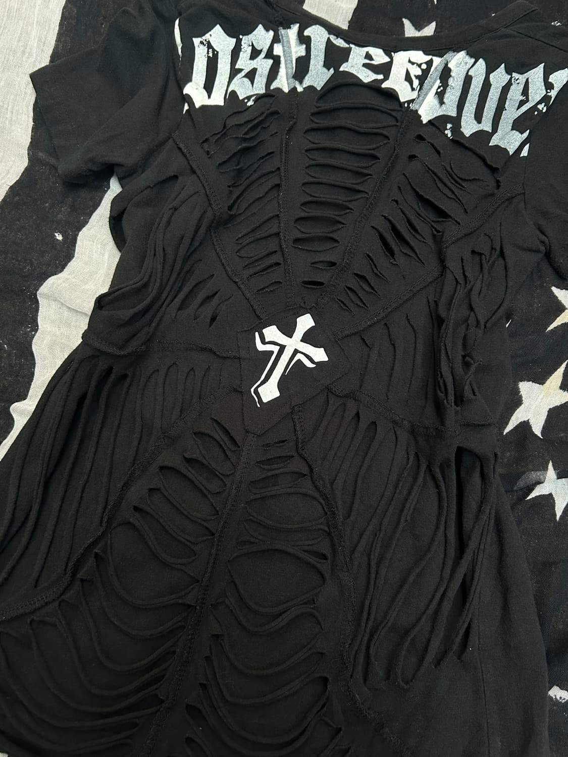 *rare* 2000s M.K.R 펑크 거미줄 데미지 딱붙 티셔츠 상품이미지2