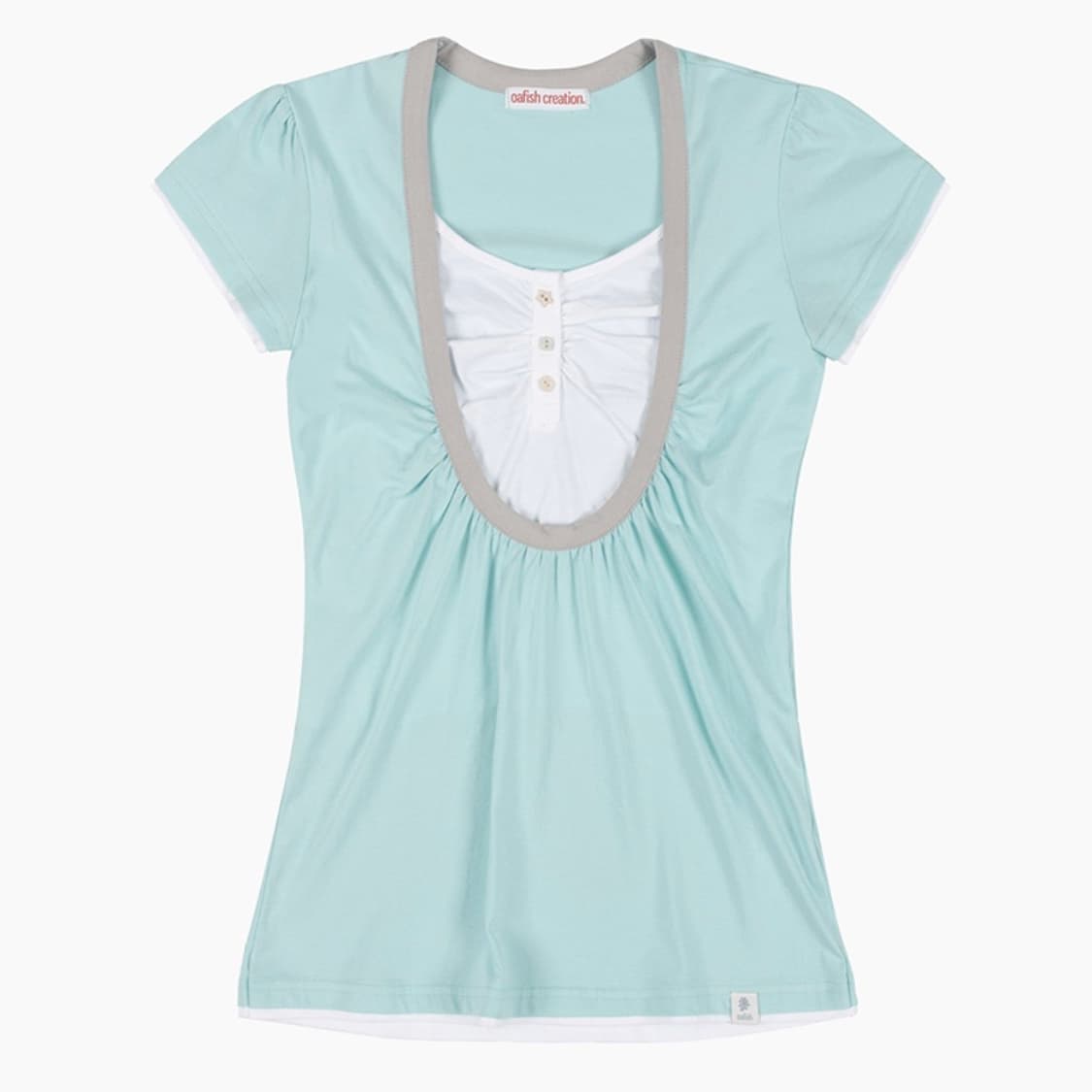 오피쉬 Oafish Shirring U neck T-shirts Mint 상품이미지1