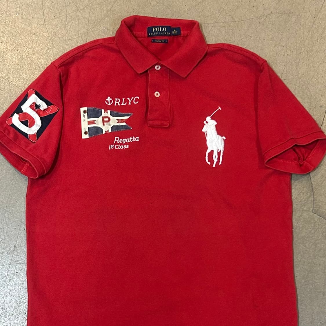 M 폴로랄프로렌 커스텀핏 레가타 빅포니 레드 카라 반팔 티셔츠 상품이미지1