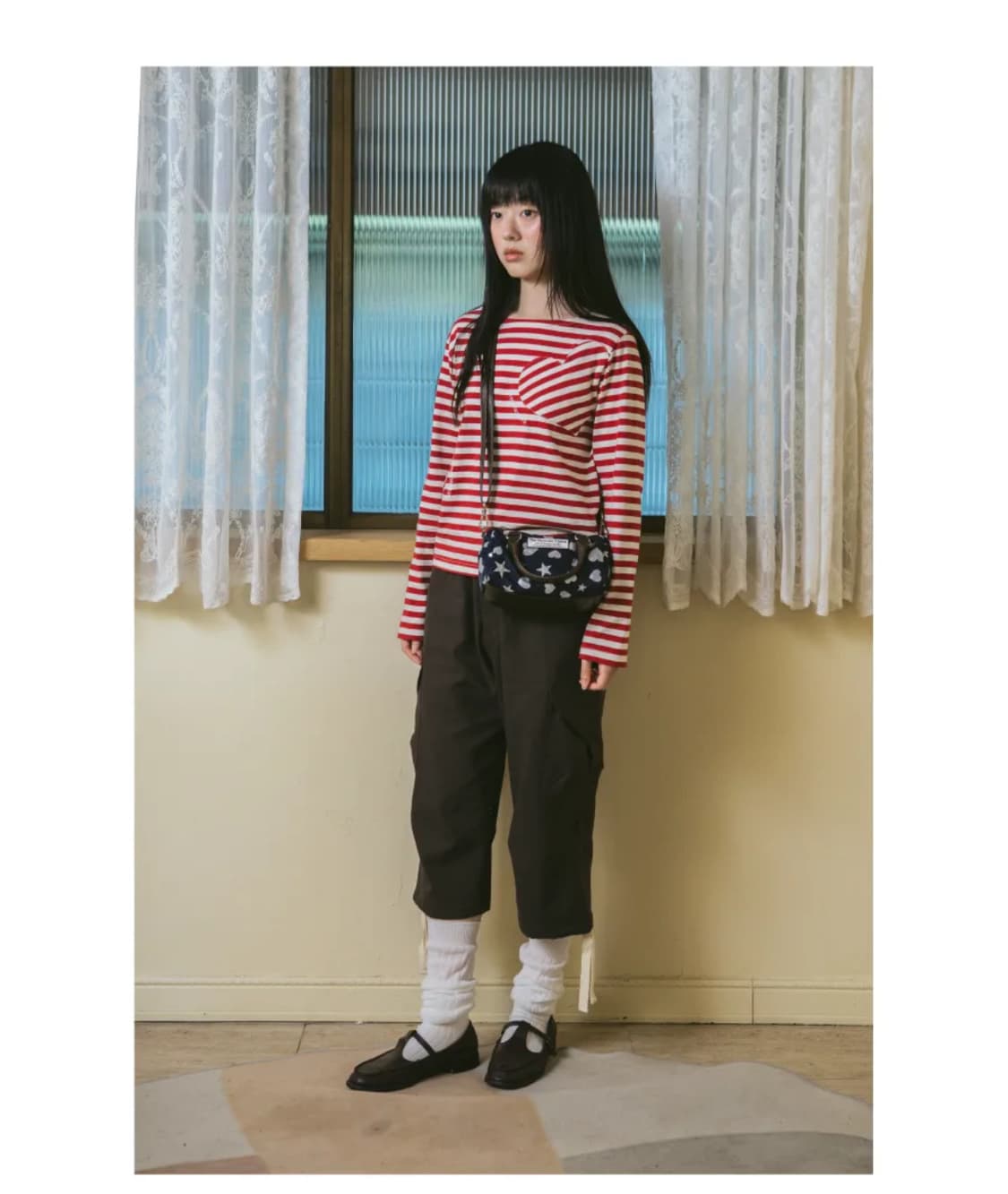 더뮤지엄비지터 HEART STRIPE LONG T-SHIRT (WINE) 상품이미지3