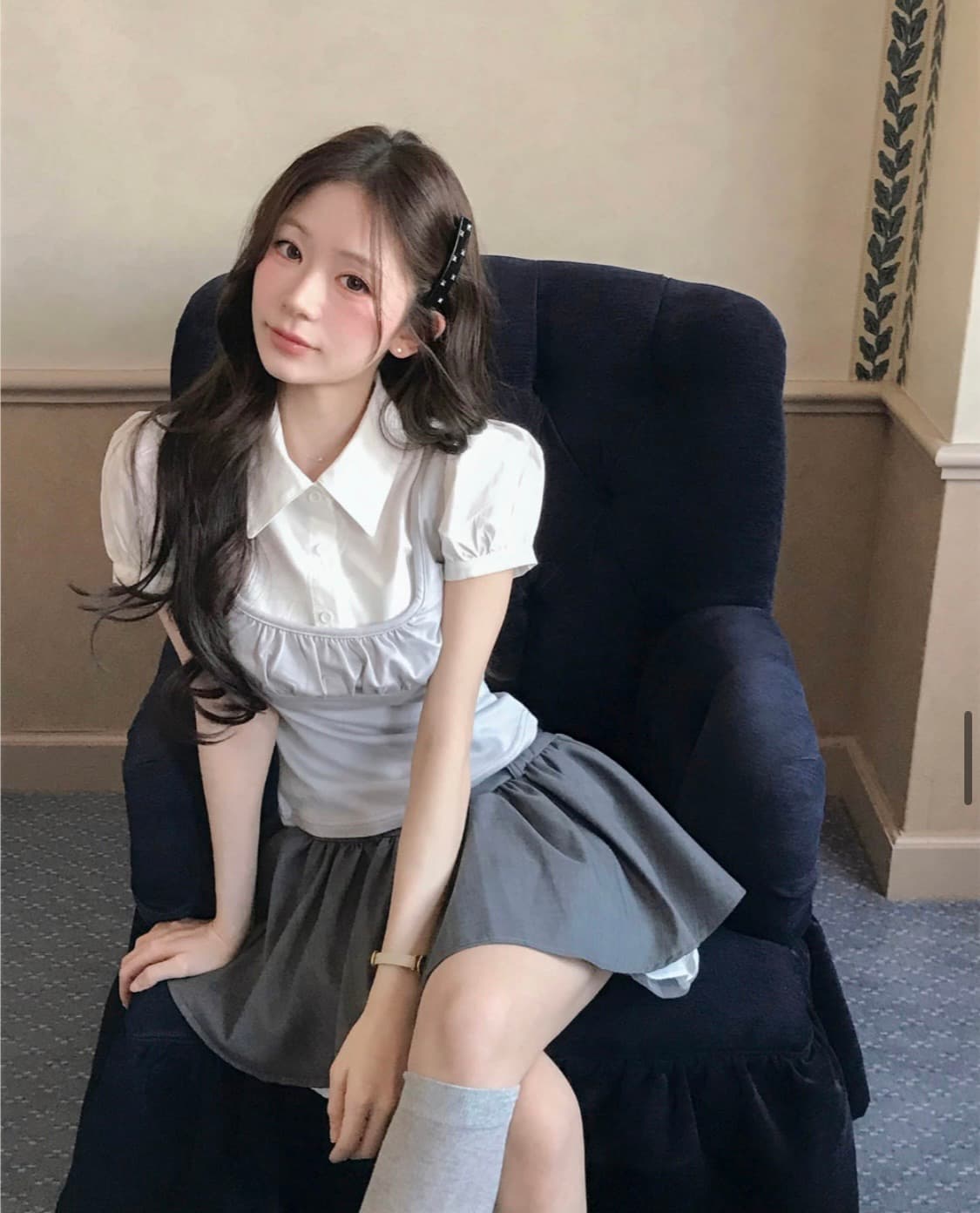 [새상품]에이블리클라우드이모션 퍼프 레이어드 셔츠 블라우스 일녀히메갸루 상품이미지1