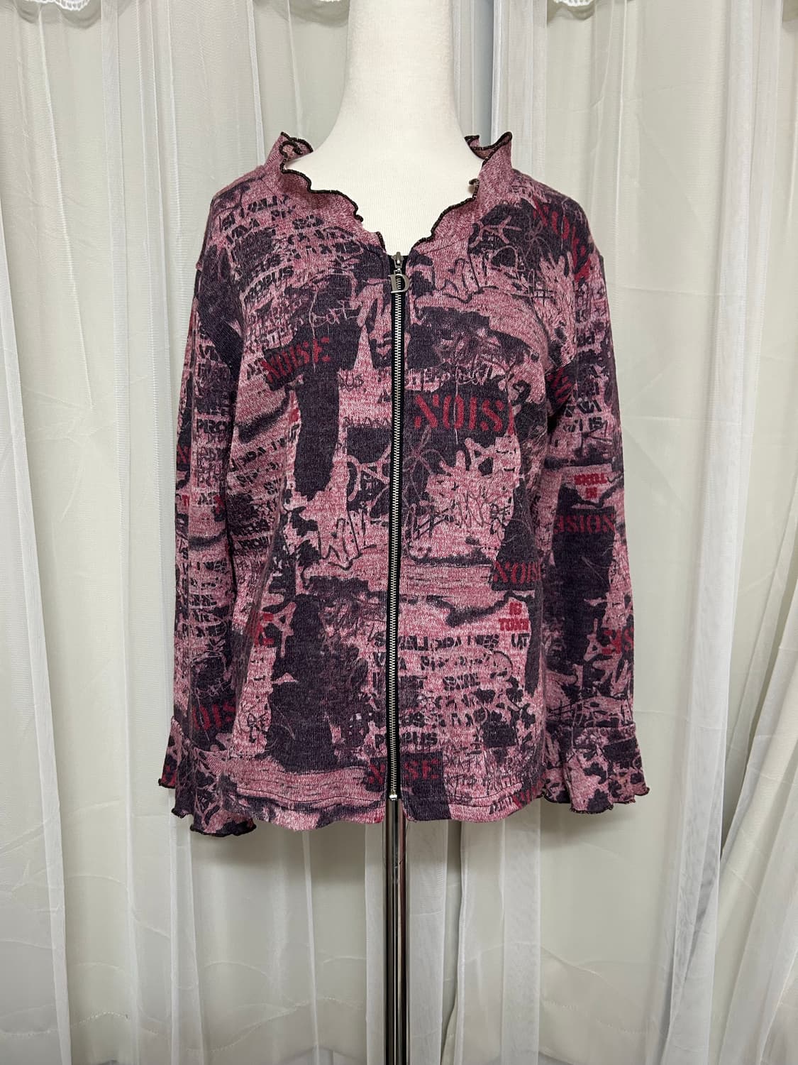 Y2K 펑크 펑투케 핑크패턴 가디건집업  상품이미지1