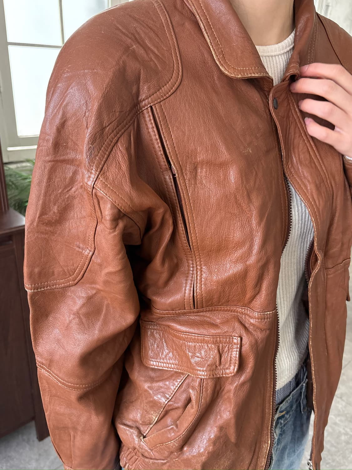 유틸리티 디테일 레더 블루종 자켓 상품이미지2