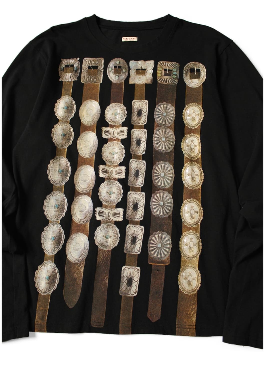 캐피탈(KAPITAL) 20수 크루넥 긴팔 티셔츠 커튼 콘초 벨트 프린트 상품이미지4