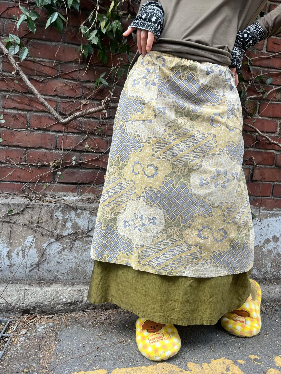 에스닉 패턴 랩 레이어드 롱 스커트 상품이미지2