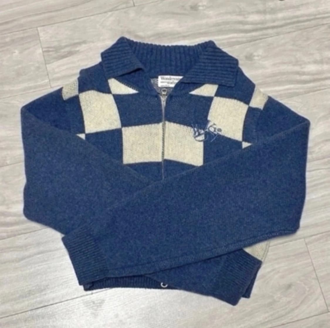 [원더비지터] Wool Checkerboard Knit Zip-up -  상품이미지2