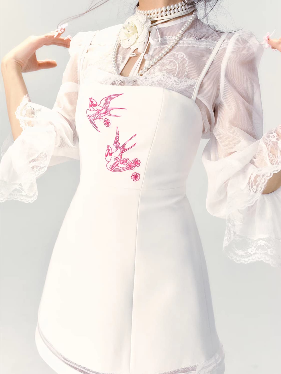 단종템 새상품) 발레코어 자수 레이스 미니 원피스 화이트🕊 상품이미지7