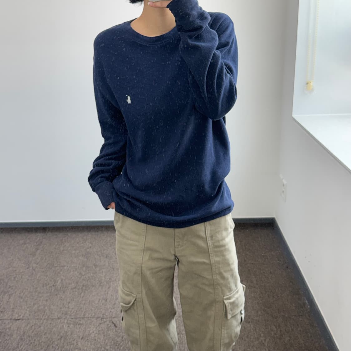 Polo 폴로 화이트 포니 네이비 와플 니트 상품이미지1