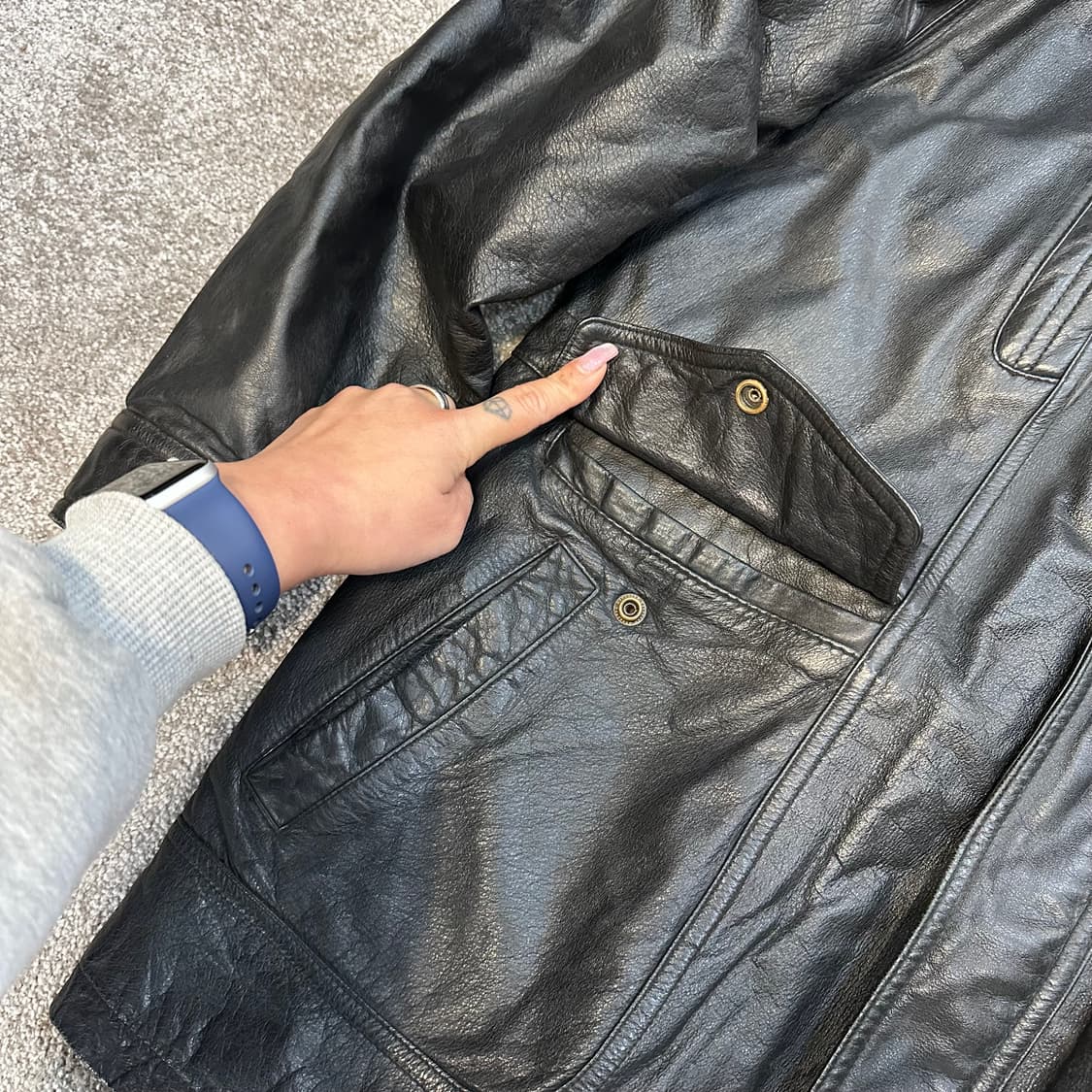 빈티지 블랙 소가죽 사파리 자켓L 상품이미지5