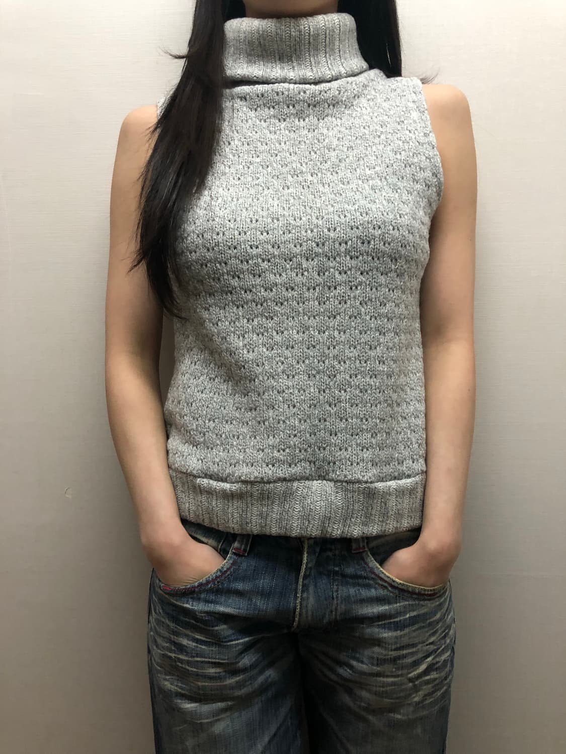 빈티지 라이트 그레이 니트 베스트 상품이미지1