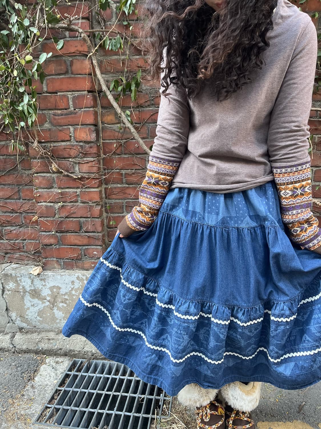 X-girl 히피패턴 데님 코튼 스커트 상품이미지1