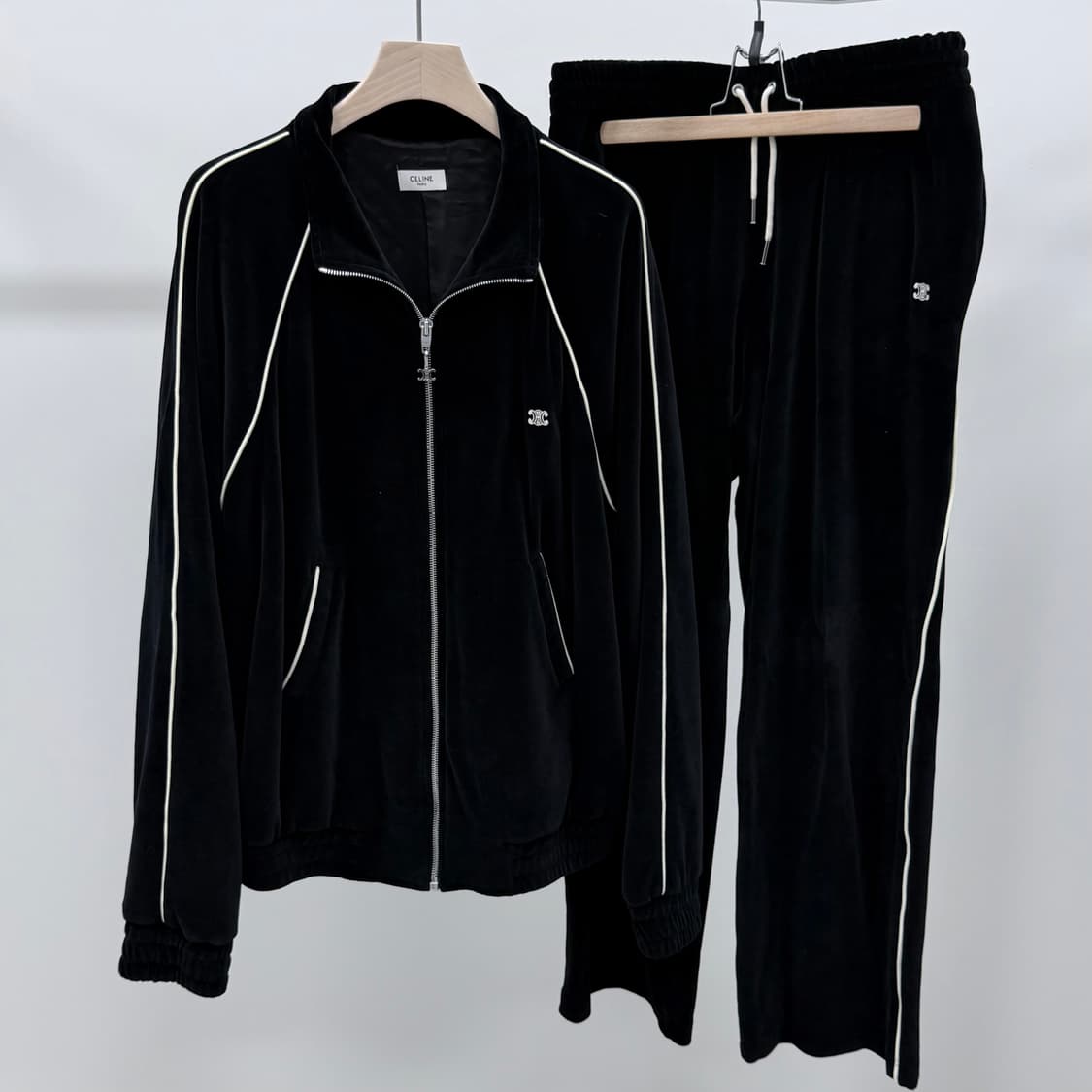 [2XL,M] 셀린느 트리오페 벨벳 트레이닝 집업 셋업 블랙 상품이미지1