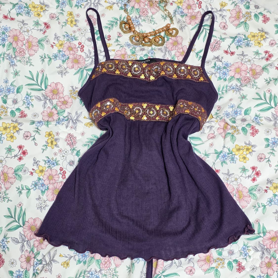 인도풍빈티지)퍼플 휴양지 모리걸y2k여름스팽글 오리엔탈 에스닉 슬리브리스 상품이미지2