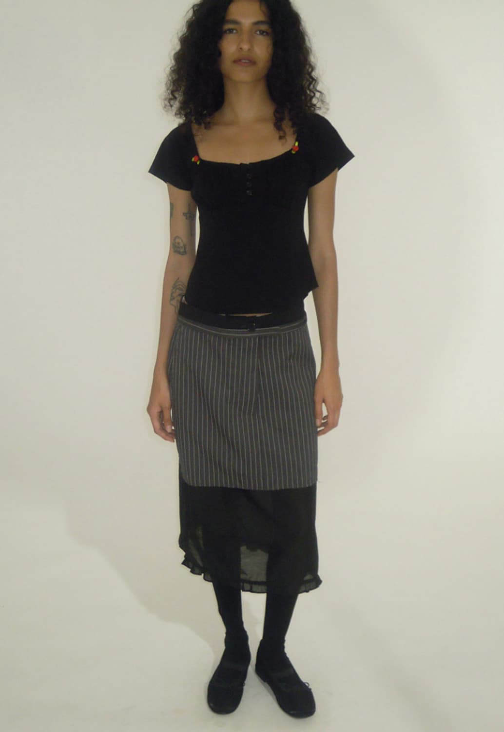 파르티멘토우먼 더블 웨이스트 레이어드 미디 스커트_스트라이프 상품이미지1