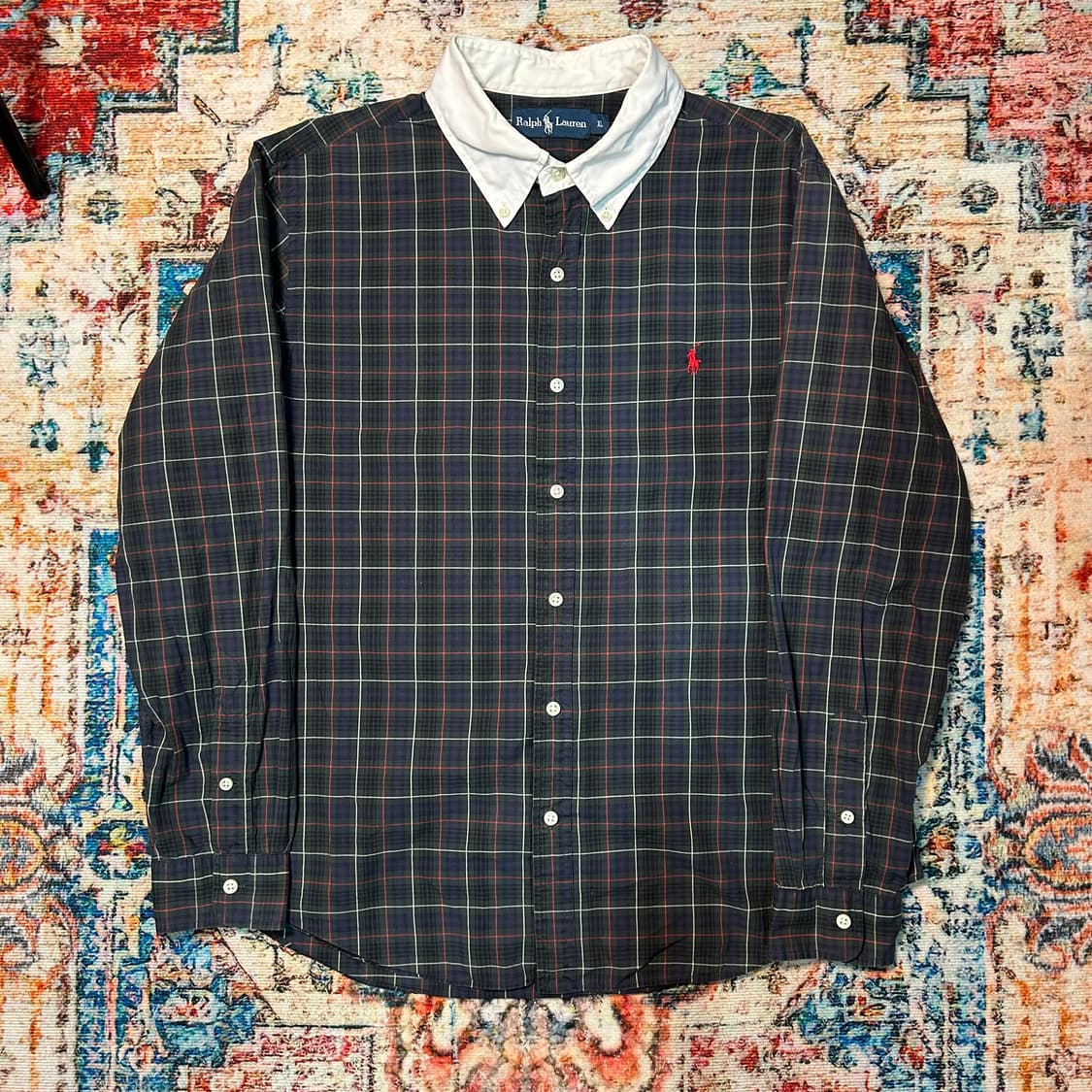 [XL] 90s 폴로 랄프로렌 럭비카라 체크셔츠 상품이미지1