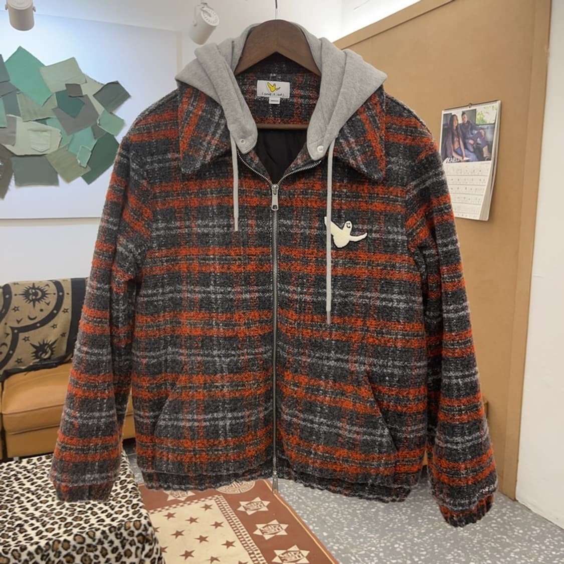 와릿이즌 와키윌리 키치 오렌지 체크 후드 자켓 M C09280 상품이미지3