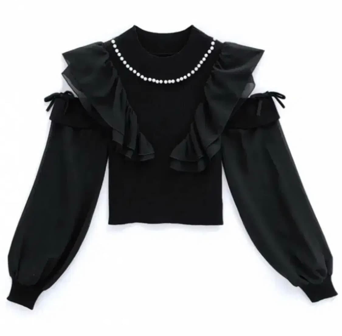 Grl 그레일 진주 어깨트임 오프숄더 프릴 블라우스 블랙 스나계 상품이미지1