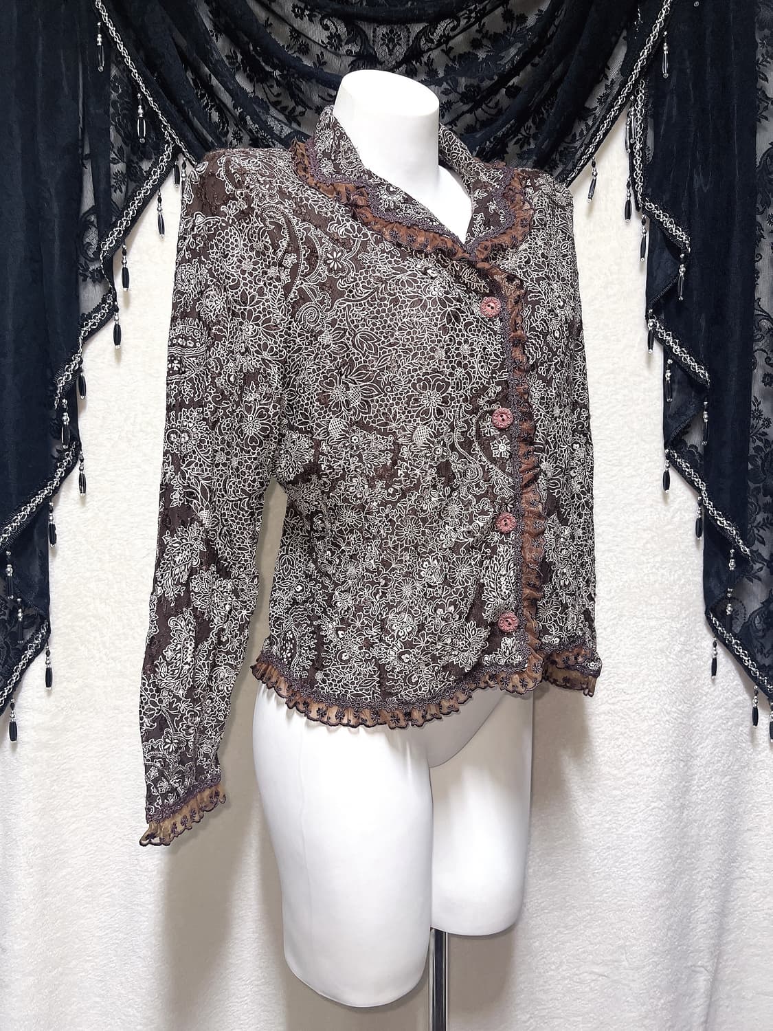 오리엔탈 페어리 플라워패턴 시스루 브라운 레이스 자켓 핀터 모리 그런지 상품이미지3
