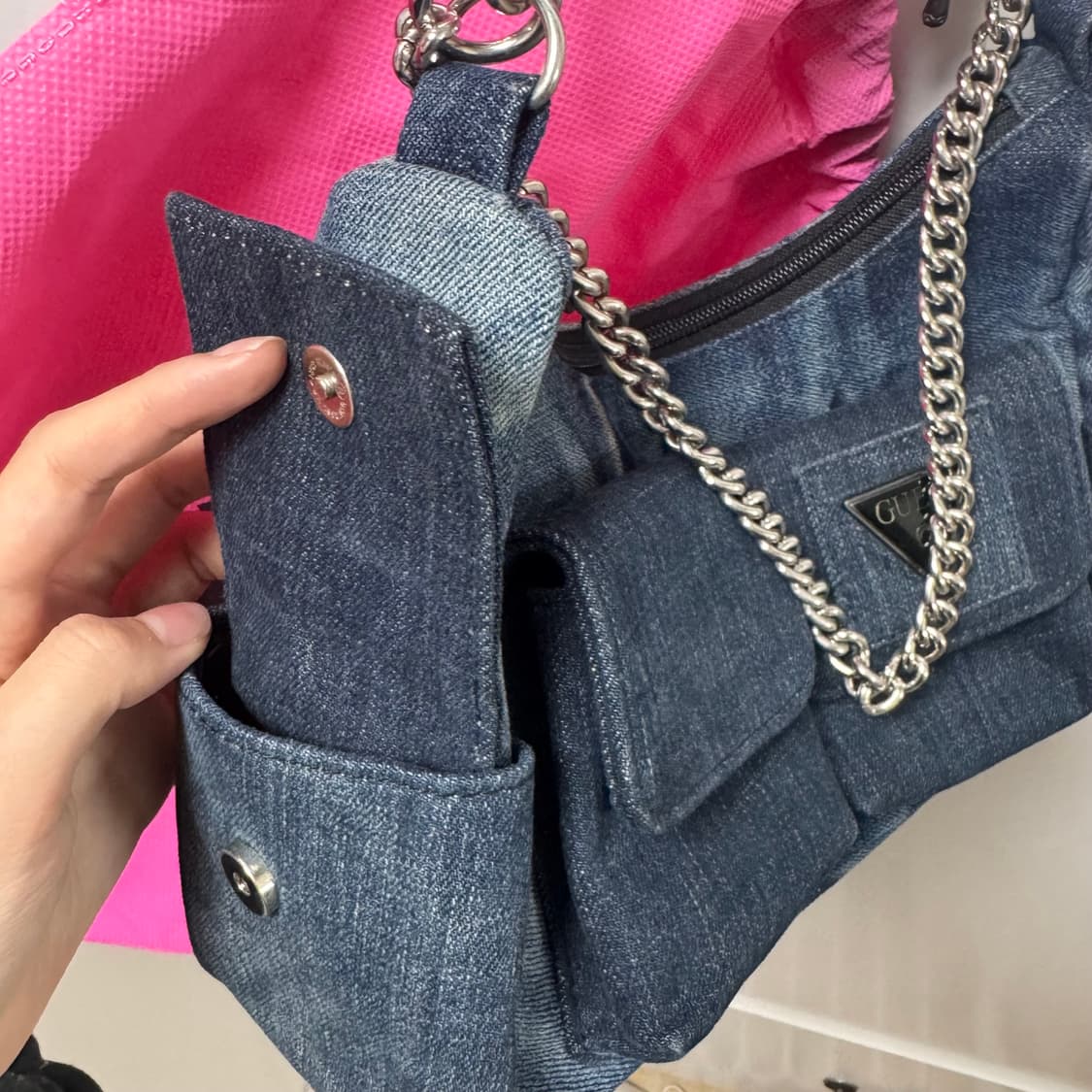 켈리즈 게스 크로플 GUESS 데님 체인 숄더백 업사이클링 상품이미지5