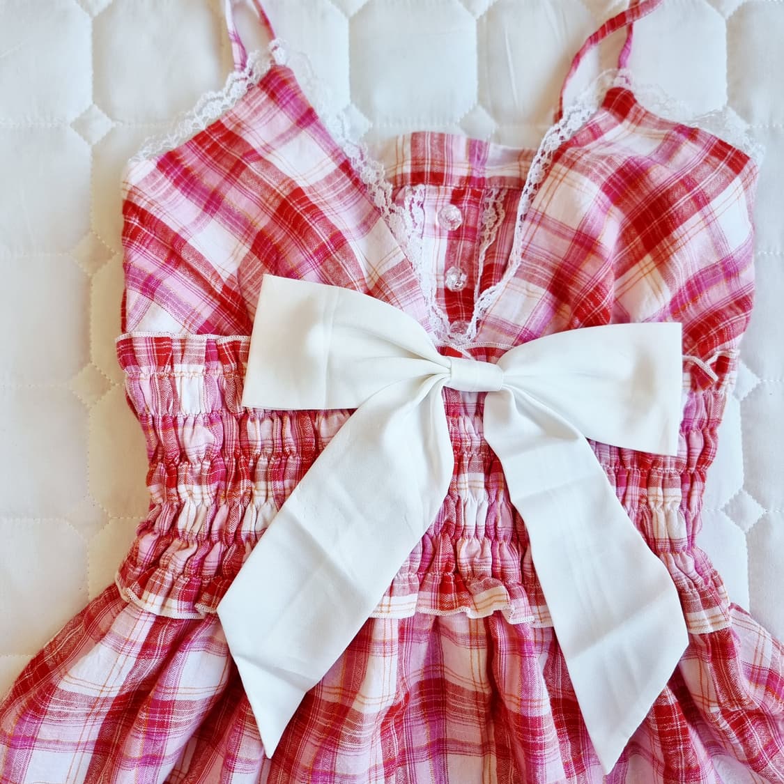 Tralala 트랄라라 딸기잼 체크 레이스 리본 원피스 상품이미지4